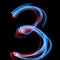 The neon number 3, blue light image