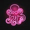 Neon Octopus On A Brick Background Vector Illustration