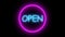 Neon open sign animation on black background. Open sign seamless looping.