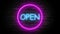 Neon open sign animation on brick wall background. Open sign seamless looping.