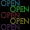 Neon open text set cursive style template vector