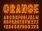 Neon orange font, light alphabet with numbers.