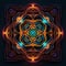 Neon Outlines Illuminate Kazakh Ornament\\\'s Geometric Beauty. Generative AI