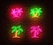 Neon palm sign vector isolated on brick wall.