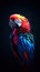 Neon Parrot on Dark Background. Generative AI