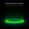 Neon pedestal. Green glowing ring on glossy floor. Abstract hi-tech background for display product. template.