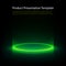 Neon pedestal. Green glowing ring on glossy floor. Abstract hi-tech background for display product. Vector template.