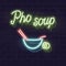 Neon pho bo typography with icon for bar sign, logo. Oriental bowl of traditional vietnamese soup. Isolated illustartion
