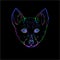 Neon picture of a dog`s head with big eyes. Young puppy.