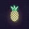 Neon pineapple icon. Vector isolated neon illustration for any dark background. Fluorescent line art icon for menu, logo