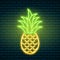 Neon pineapple. Tropical sign. Summer plant, leaves. Night bright signboard, Glowing icon, light banner. Editable vector