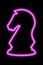 Neon pink contour chess figure knight on a black background