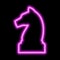 Neon pink contour chess figure knight on a black background