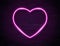 Neon Pink Glowing Heart Banner on Dark Empty Grunge Brick Background.