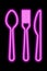 Neon pink shapes of spoon, fork and table khife on a black background. Set of cutlery