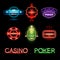 Neon poker and casino emblems