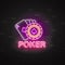 Neon poker sign with playing cards and roulette