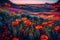 Neon poppies in a surreal, dreamlike desert landscape