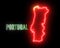 Neon Portugal map with neon shiny glowing text PORTUGAL. and Portugese flag
