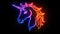 Neon profile of a unicorn with a flowing, fiery mane.