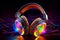 Neon psychedelic 1980\\\'s wired headphones.