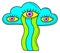 Neon psychedelic sticker. Esoteric cloud with eyes and rainbow