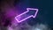 Neon purple arrow sign glowing on marble wall, looped switch