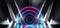 Neon Purple Blue Glowing Circle Sci Fi Futuristic Virtual Spaceship Abstract Triangle Shaped Glossy Metal Concrete Grunge Dark