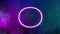 Neon purple circle sign glowing on marble wall, looped switch