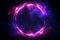 Neon purple doorway portal with luminous lightning on dark blue background