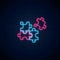 Neon puzzle pieces. Solve puzzle game. Thinking game symbol. Glowing neon icon of logical concept