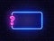 Neon quiz banner. Glowing question mark. Color neon banner on brick wall. Realistic bright night signboard. Shining neon