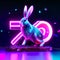 Neon rabbit on a keyboard. 3d rendering, 3d illustration. Generative AI