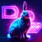Neon rabbit with the letter D. 3D rendering. Neon style. AI generated