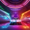 Neon race sports car light cyberpunk purple yellow  background ai generative art