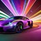 Neon race sports car light cyberpunk purple yellow  background ai generative art