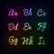 Neon rainbow color glow alphabet.