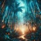 Neon Raindrops in Futuristic Jungle Canopy - Abstract 1:1 Ratio Illustration with Vibrant Colors, Modern Artistic, AI Generated