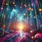 Neon Raindrops in Futuristic Jungle Canopy - Abstract 1:1 Ratio Illustration with Vibrant Colors, Modern Artistic, AI Generated