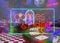 Neon Rainy Window Blur Image, Games and Rides Sign