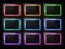 Neon rectangle banners. Glowing square buttons set