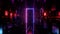 A neon rectangle flying along the sci-fi corridor. Futuristic looped animation.