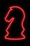 Neon red contour chess figure knight on a black background
