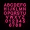 Neon red letters. English alphabet