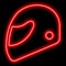 Neon red outline of a motorcycle helmet on a black background. The concept of extreme sport, competition, protection