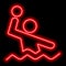 Neon red silhouette of man playing water polo on black background