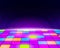 Neon retro dance floor background. Futuristic disco floor with purple tiles and yellow light blue electronic vintage.