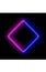 Neon rhombus shape or laser glowing pink and blue lines on dark background. Retrowave style wallpaper with copyspace