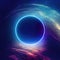 Neon ring in nebula, Outer space anomaly abstract background, 3d render