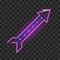 Neon rocket arrow template isolated. Electric purple signpost with soft glow and blue lights electric symbol.